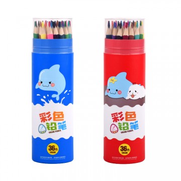 跳跳海豚三角木杆圆纸筒36色彩色铅笔(G-2630(36))